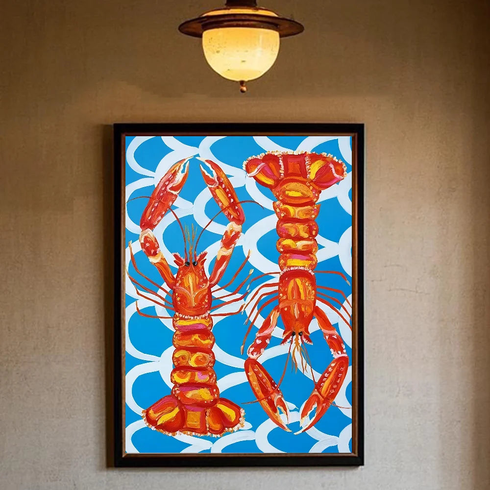 Colorful Sardines & Lobsters Canvas Wall Art | Ocean Fish Print