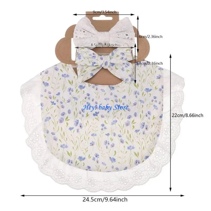 Baby Teething Drool Bib with Bowknot Headband – Soft Cotton
