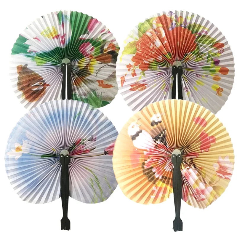 Foldable Round Paper Hand Fan – Retro Floral Party Gift