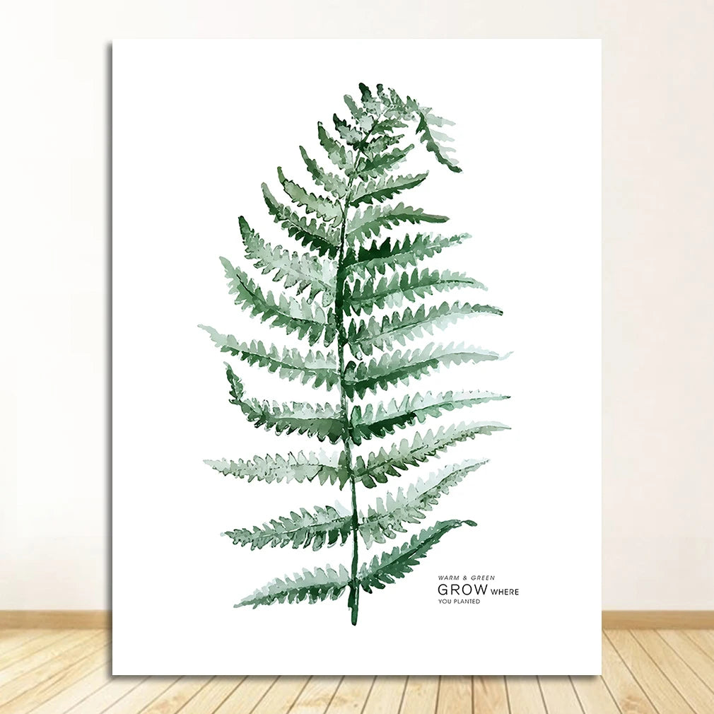 Tropical Green Leaves Watercolor Canvas Wall Art Print Canvas Wall Art Print Peaceful Pleasures Health and Wellness 1483-01 20x30cm Unframed
