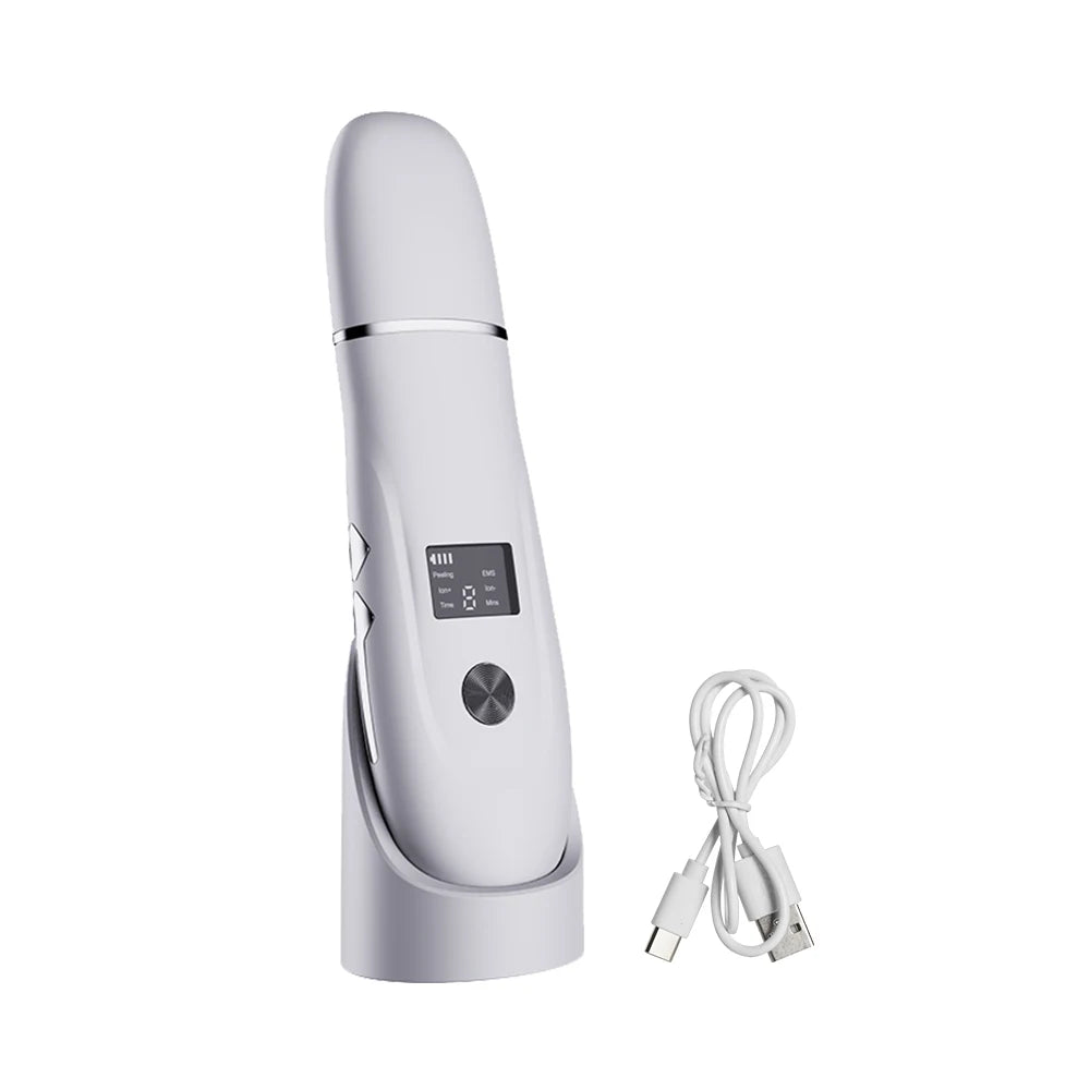 Ultrasonic Skin Scrubber Blackhead Remover Ultrasonic Peeling Pore Cleaner Face Cleaning Scrubber Ultrasonic Facial Espatula Peaceful Pleasures Health and Wellness White