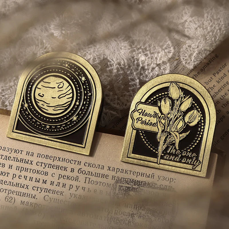 1pc Metal Clip Retro Elegant Hand Account Material Decoration Clip Starry Night Love Song Series Office Document Supplies Peaceful Pleasures Health and Wellness