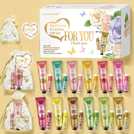 12 Hand gift Hand cream and lip balm set Friends Party Gift with love net bag and thank you card Holiday gift Peaceful Pleasures Health and Wellness