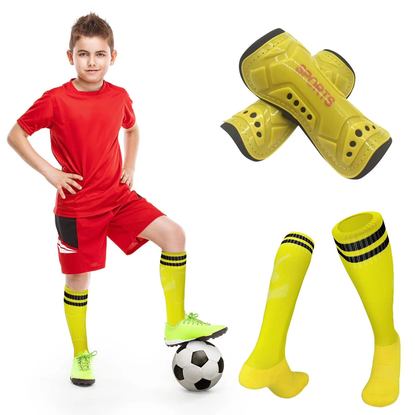 Kids Football Socks & Shin Guards Set – Anti-Slip Knee-High