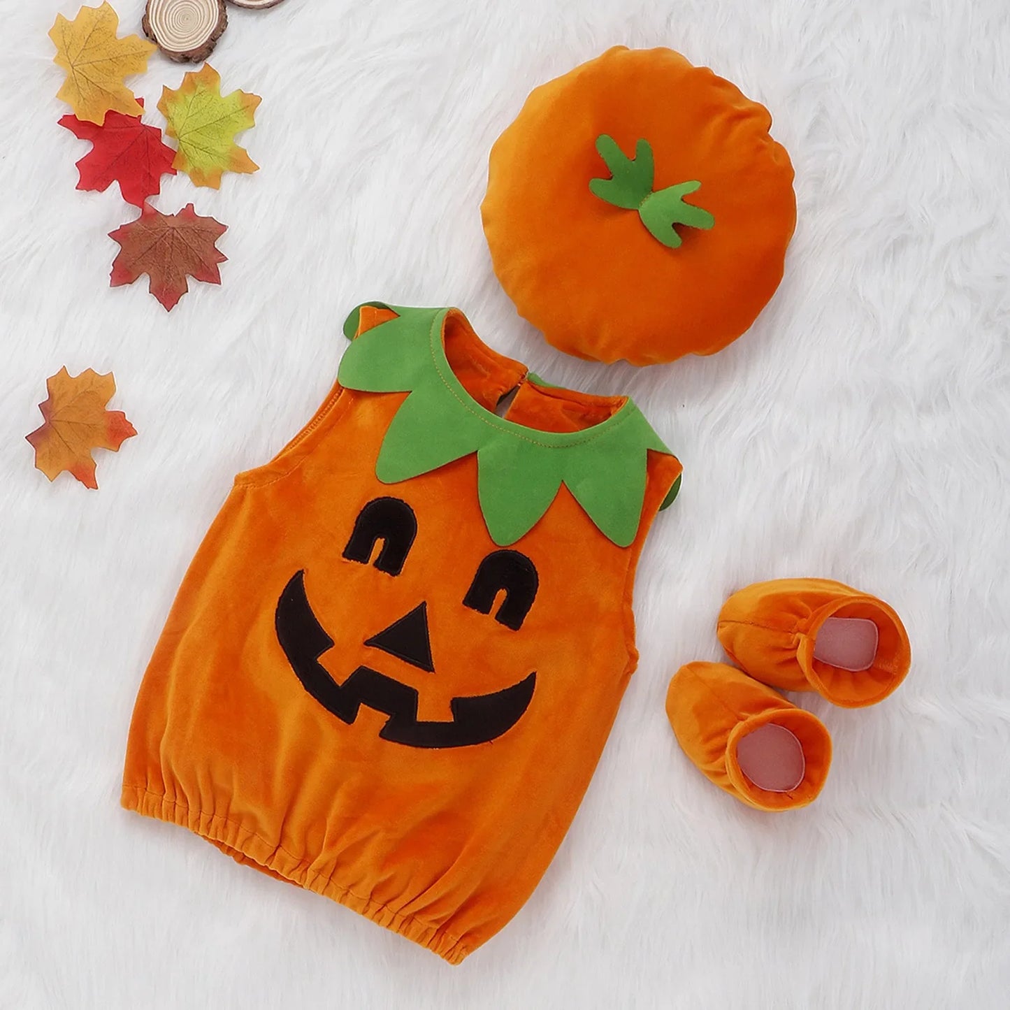 Baby Halloween Pumpkin Costume – Romper, Hat & Socks Set