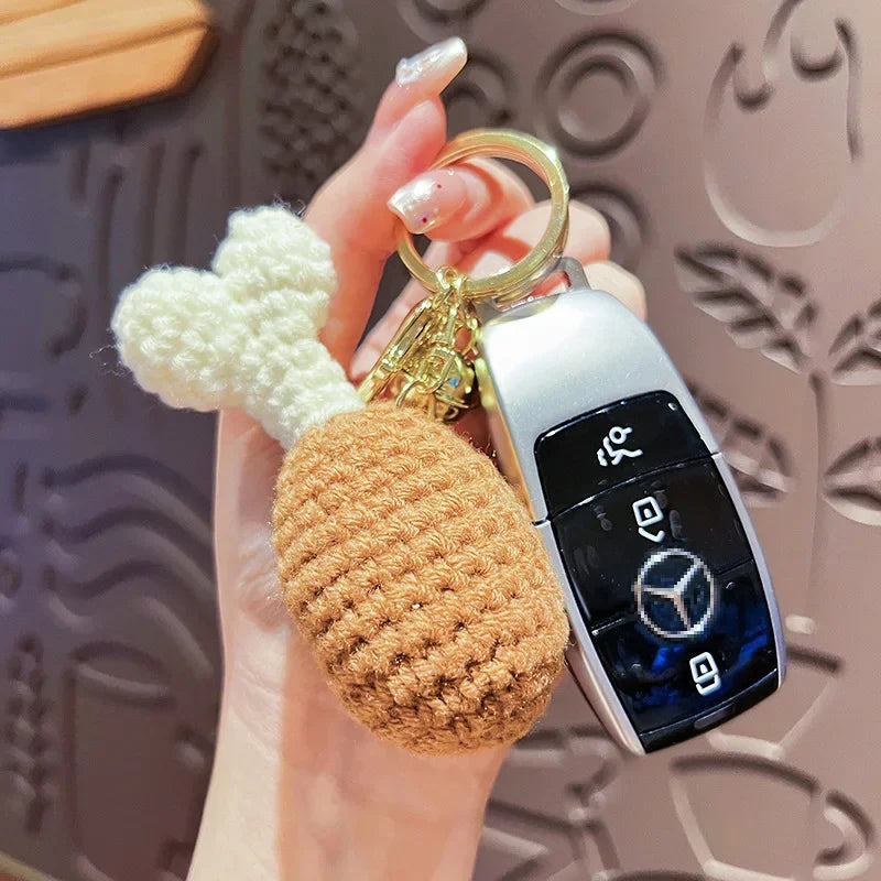Handmade Knit Keychain Charms – Cute Burger & Ice Cream Pendant