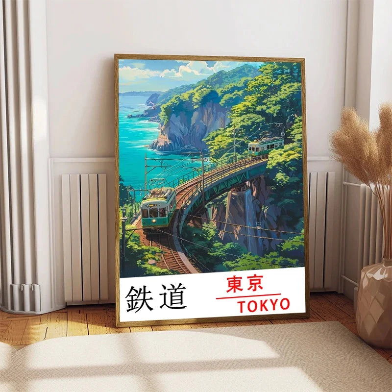 Tokyo Railway Canvas Wall Art | Japanese Train Landscape Print