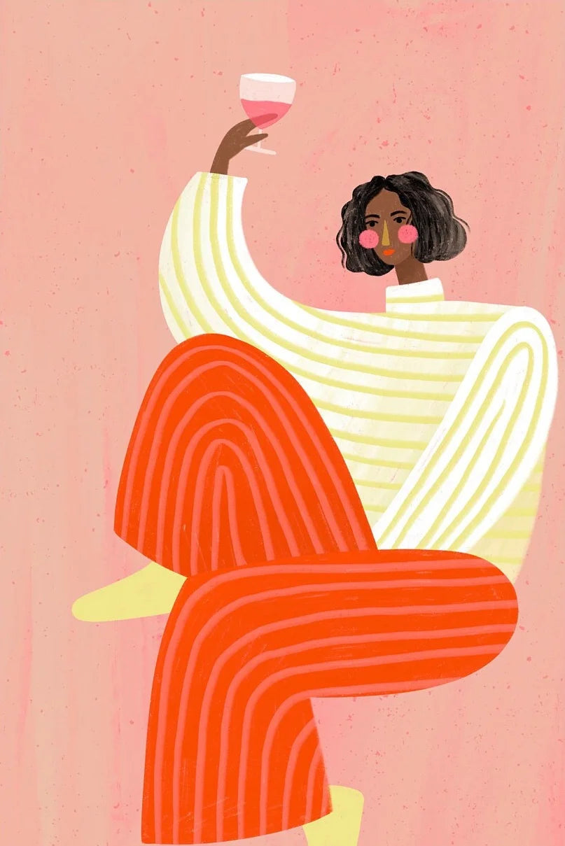 Minimalist Women Portrait Canvas Wall Art | Colorful Striped Girl