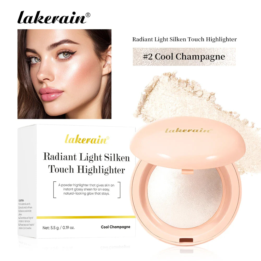 Lakerain Baked Highlighter Powder | Shimmer Glow Illuminator Baked Highlighter Powder Oasis Select 2Cool Champagne