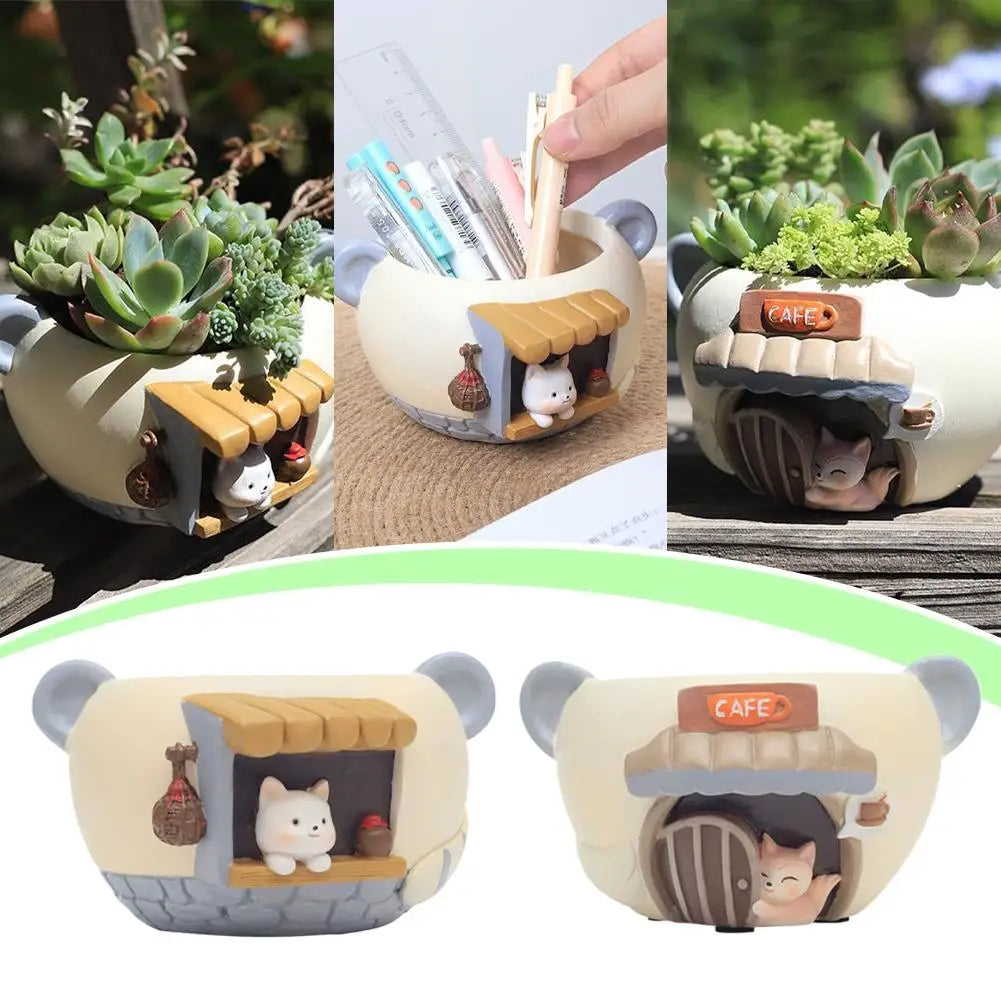 Kitty Fox Resin Succulent Planter | Mini Fairy Garden Pot