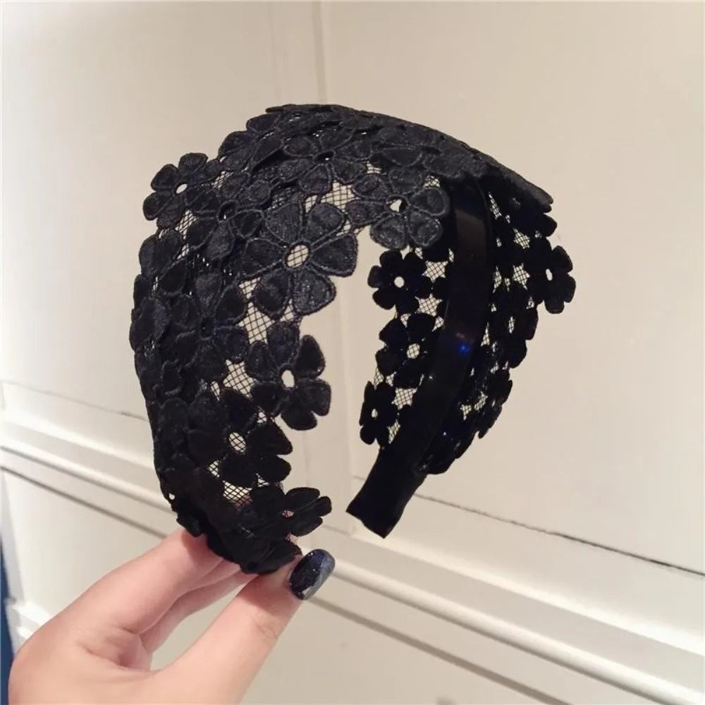 Embroidery Flower Lace Headband – Wide Anti-Slip Hair Hoop