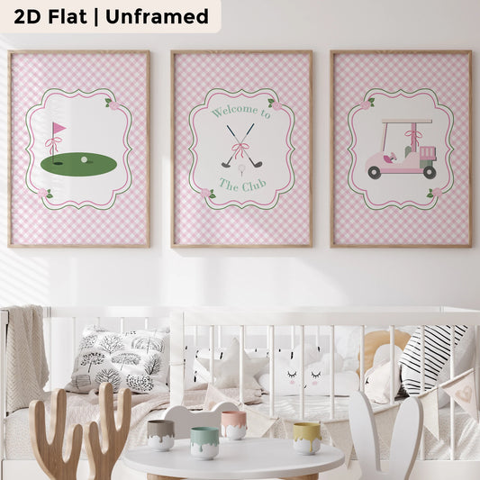 3-Piece Pink Golf Canvas Wall Art Print | Kids Room Home Decor Canvas Wall Art Set Peaceful Pleasures Health and Wellness CH210-3pcs 60x80cm Unframed