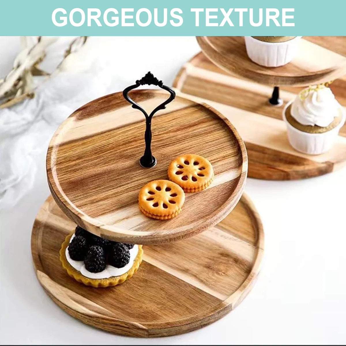 Premium Wooden Cupcake Stand with 2 Tier Serving Tray, Perfect Rustic Dessert Display Stands for Wedding, Birthday, Tea Party Peaceful Pleasures Health and Wellness