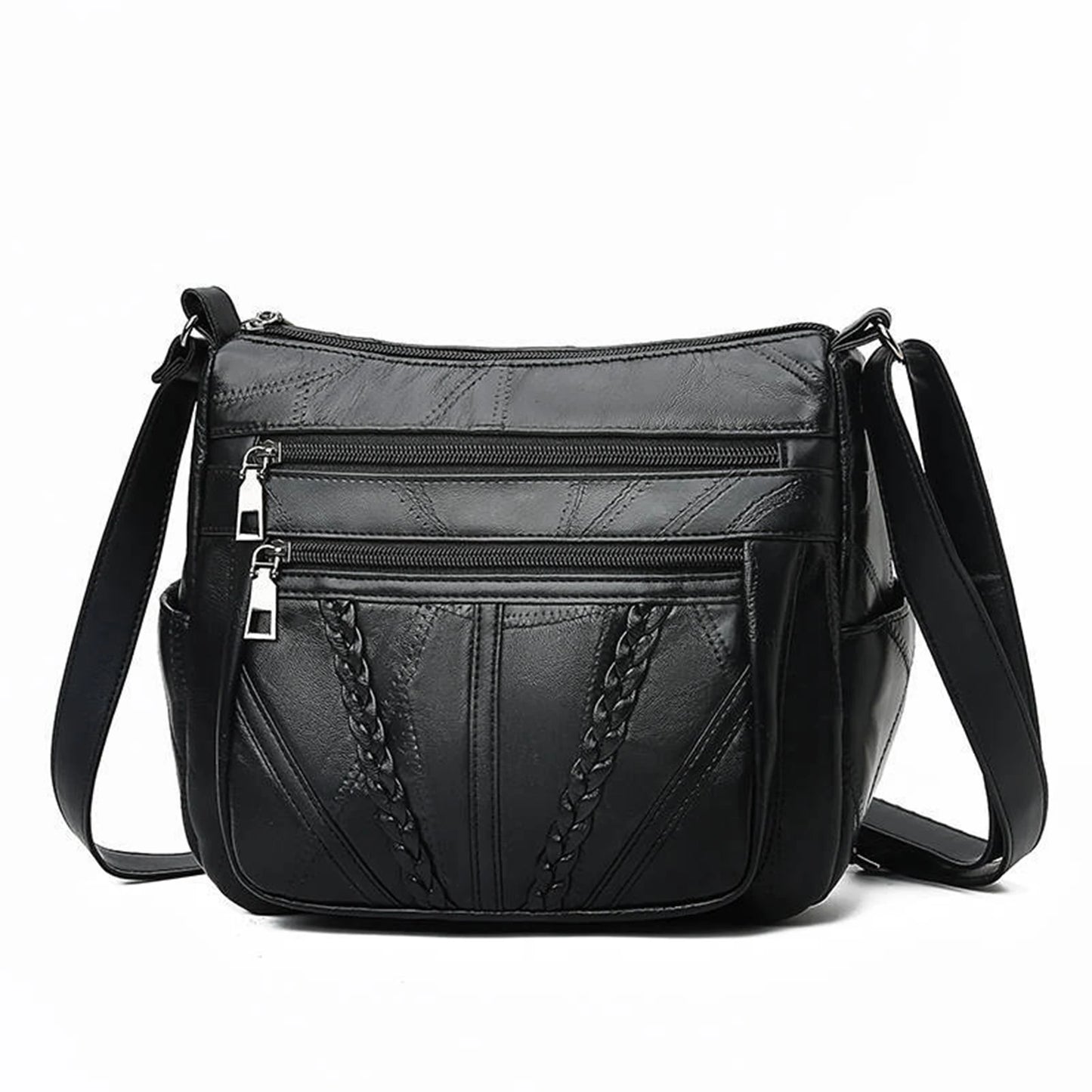 Lightweight Crossbody Shoulder Bag Mother Anti-Theft Multi-layer Bags with Zipper Closure for Pencils Textbooks Phone Tablet Peaceful Pleasures Health and Wellness black