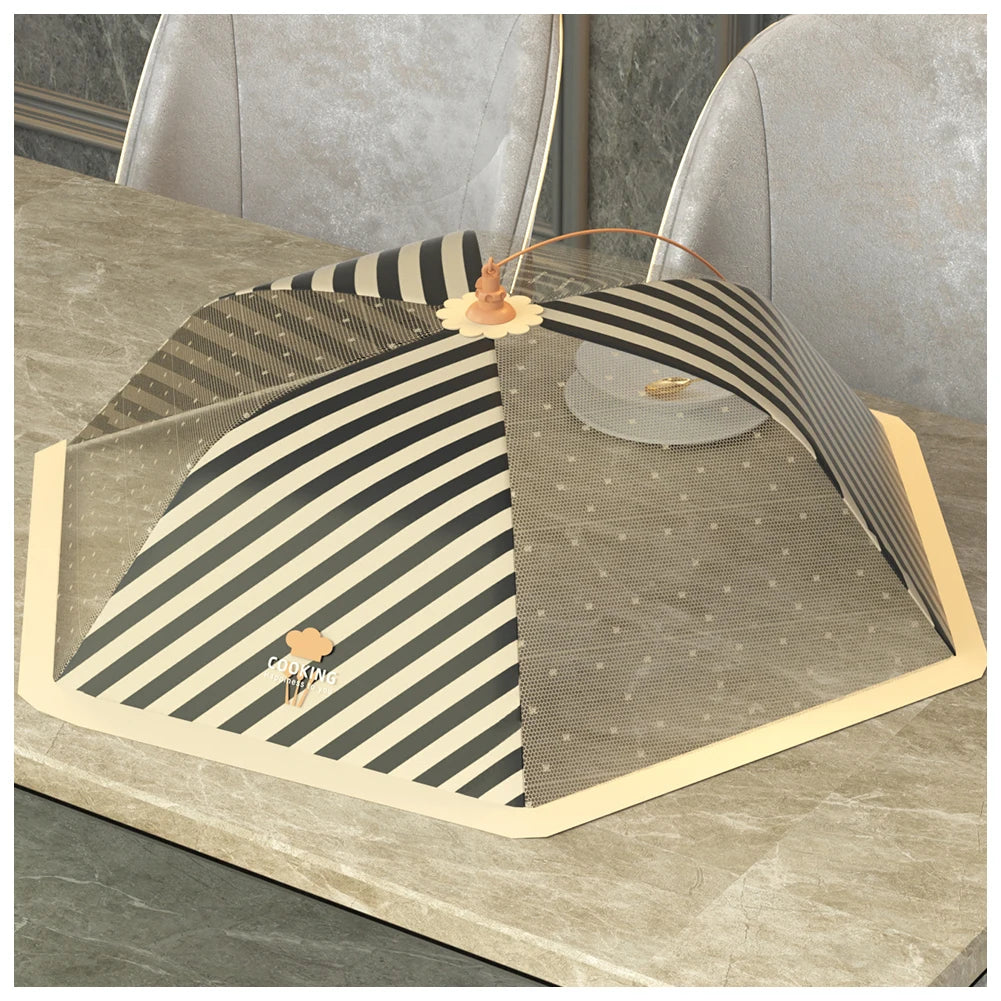 Dining Table Umbrella, Foldable Food Cover,Fine Mesh Large Capacity Foldable Food Umbrella-Tent,Anti-Fly Table Meal Covers, Peaceful Pleasures Health and Wellness Striped Chef Hat Round 80cm