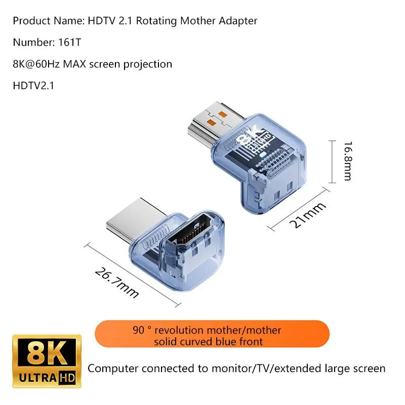 HDMI 2.1 Male to Female Adapter 8K@60Hz – 90/270/360° Angle