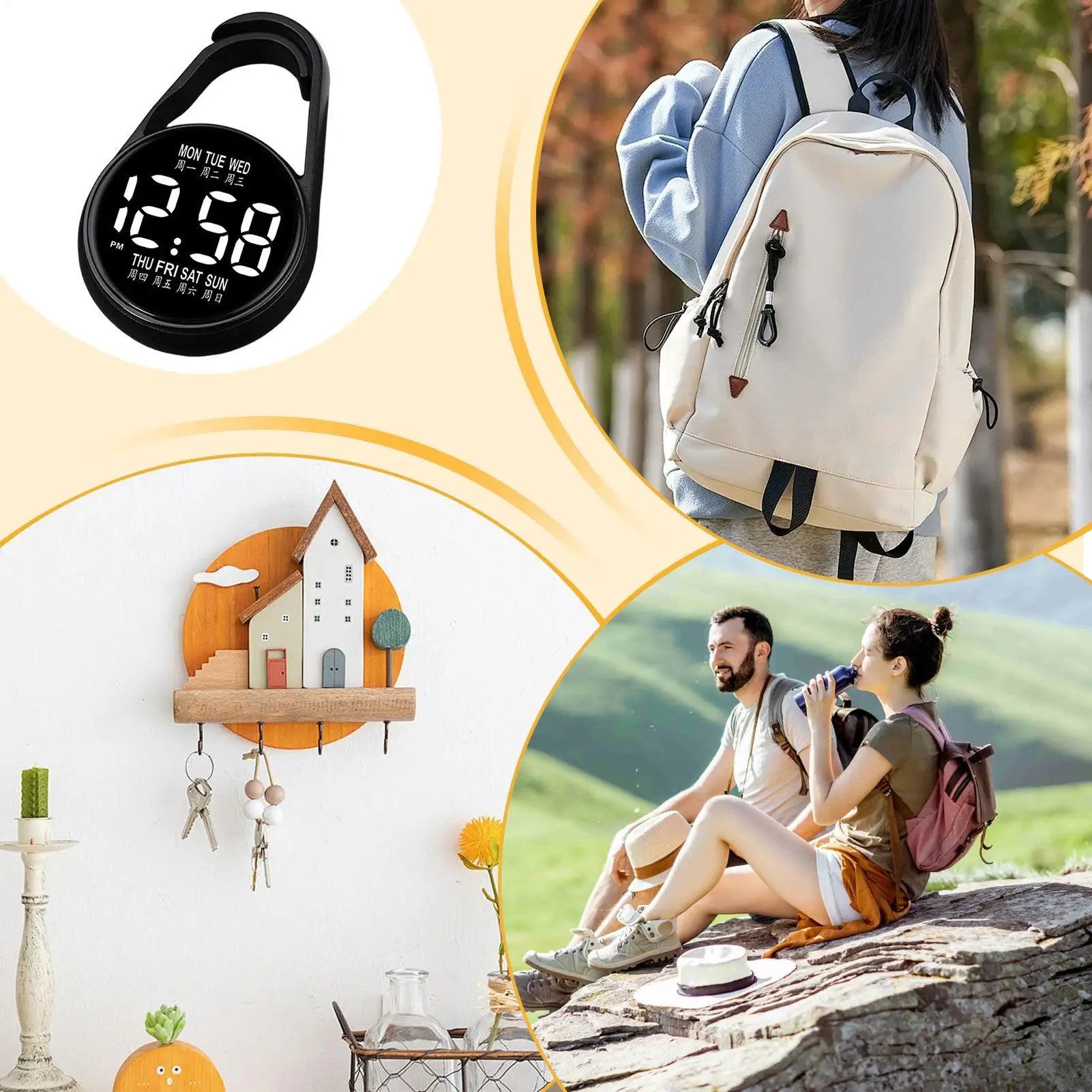 Digital Pocket Watch with LED Light Waterproof Electronic Keyring Watch Night Glow Small Pocket Watch for Travel Commuting Exam Peaceful Pleasures Health and Wellness