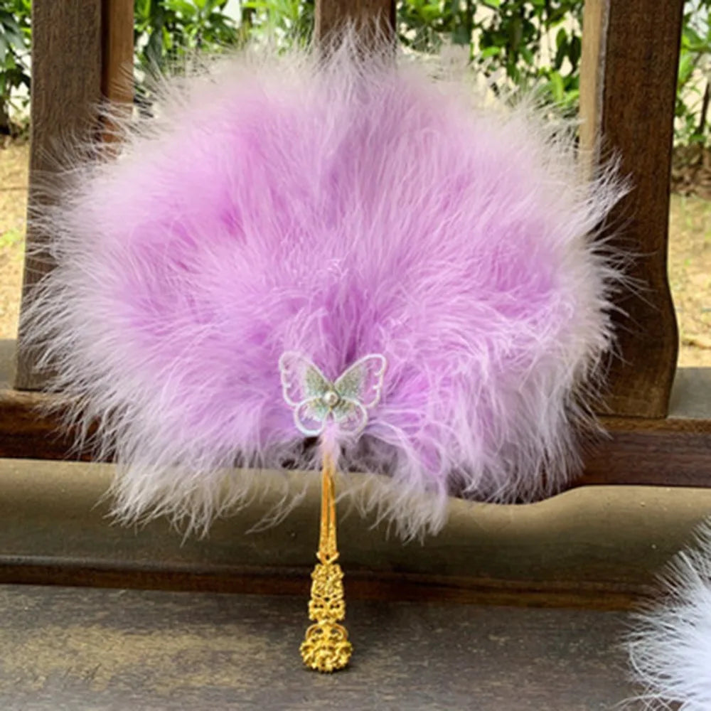 Fluffy Feather Fan with Tassels – Foldable Dance & Photo Prop