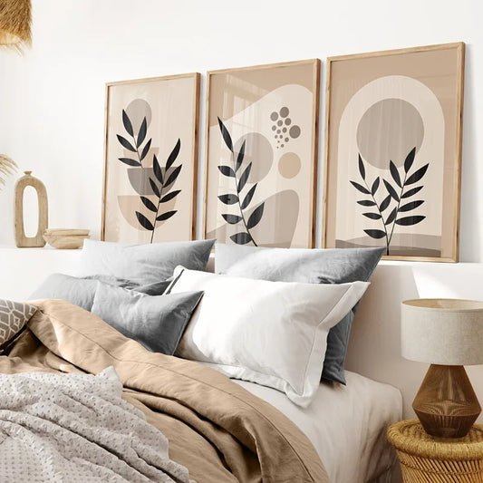 Boho Abstract Beige Wall Art Set of 3 | Minimalist Canvas Prints Canvas Wall Art Set Peaceful Pleasures Health and Wellness