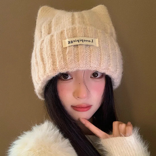 Women's Cat Ear Beanie – Warm Winter Knit Hat Winter Knit Beanie Peaceful Pleasures Health and Wellness