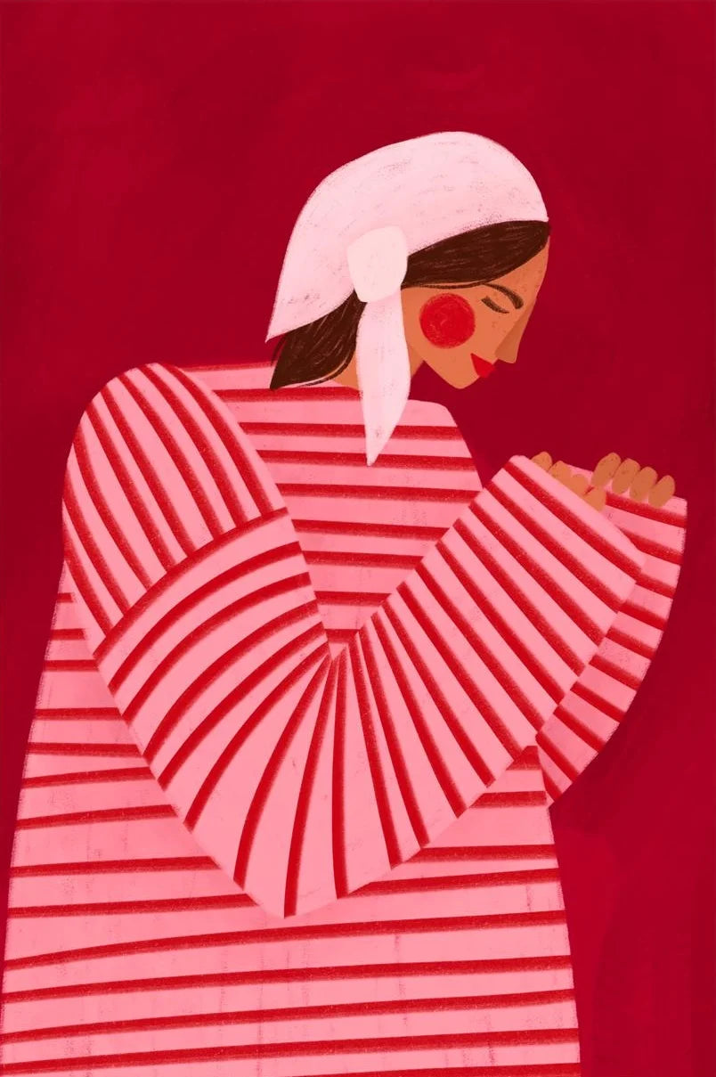 Minimalist Women Portrait Canvas Wall Art | Colorful Striped Girl