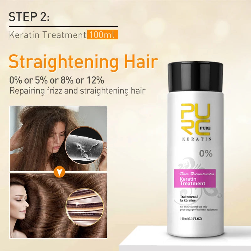 PURC Brazilian Keratin Purifying Shampoo Set Smoothing Straightening Keratin Hair Treatment Repair Curly Hair Care Products Peaceful Pleasures Health and Wellness