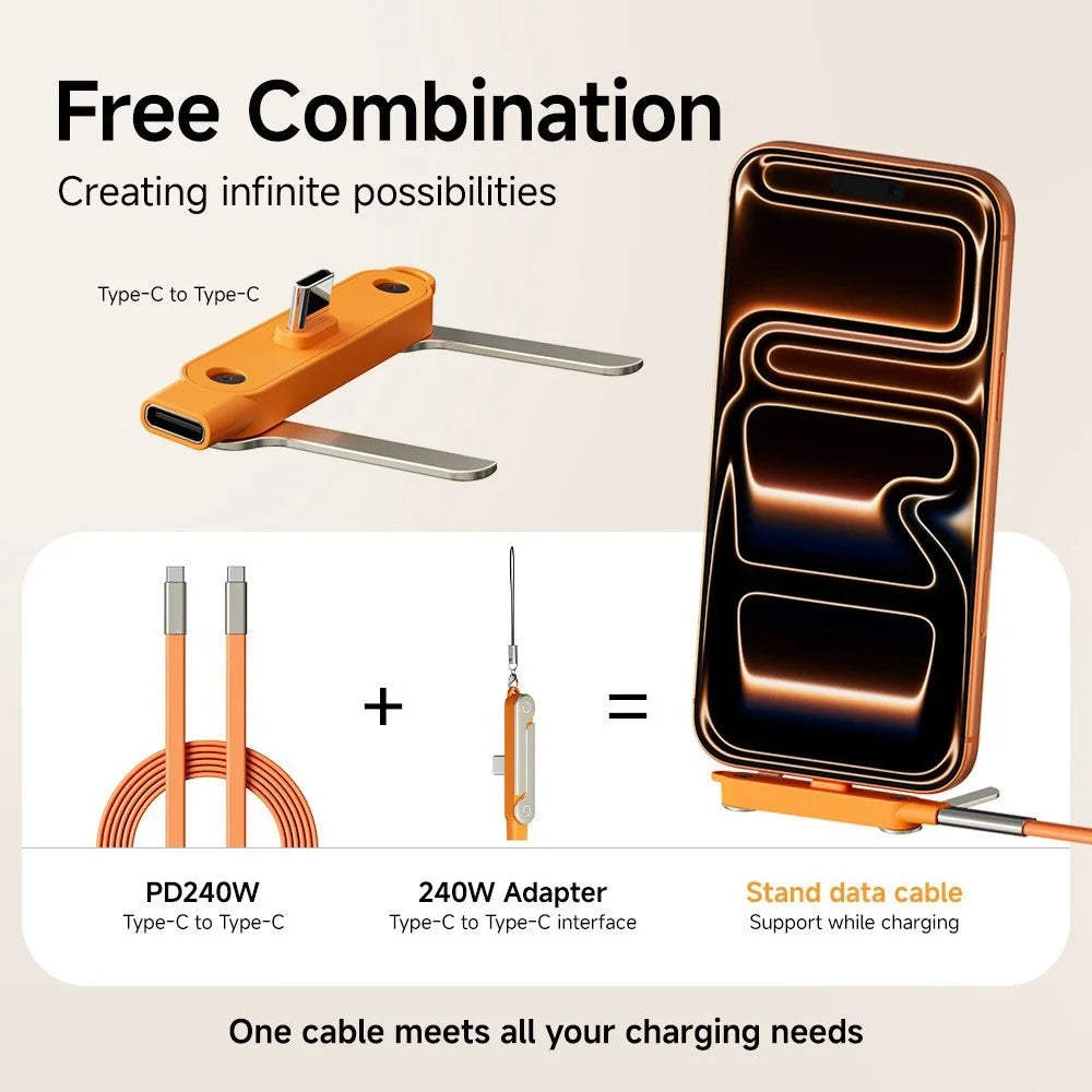 240W 2-in-1 USB-C Fast Charging Cable with Bracket & OTG