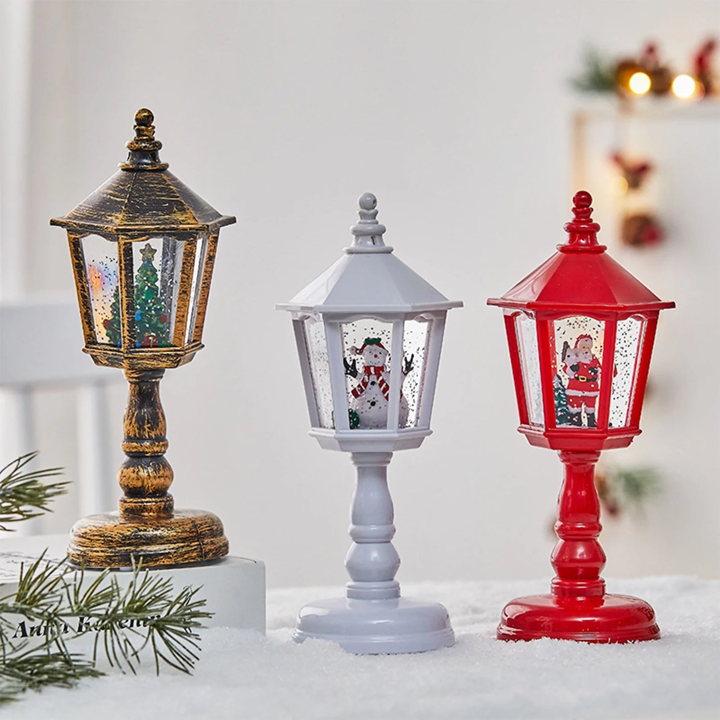 Christmas Water Snow Globe Lamp with Light and Music Santa Claus Scene Hexagon Base Desktop Decor for Holiday Home Party Gift Peaceful Pleasures Health and Wellness