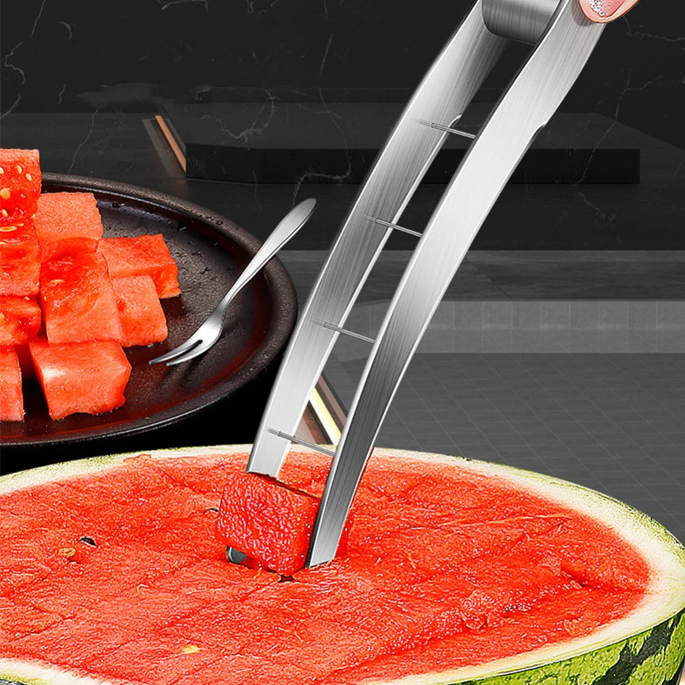 Kitchen Tools 304 stainless steel manual Fruit watermelon cube cutter slicer and 6 pieces stainless steel two teeth fruit fork Peaceful Pleasures Health and Wellness