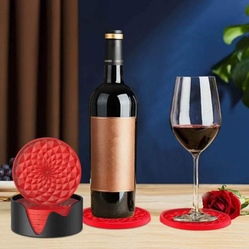 6 PCS with base Coasters, Round Mugs Coasters Set, car coaster，Silicone Coasters for Drinks, Coffee Pads Beer Bar Mat Black Peaceful Pleasures Health and Wellness