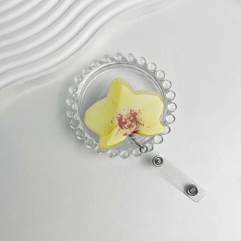 Flower Acrylic Bag Charm | Alligator Clip Retractable ID Holder