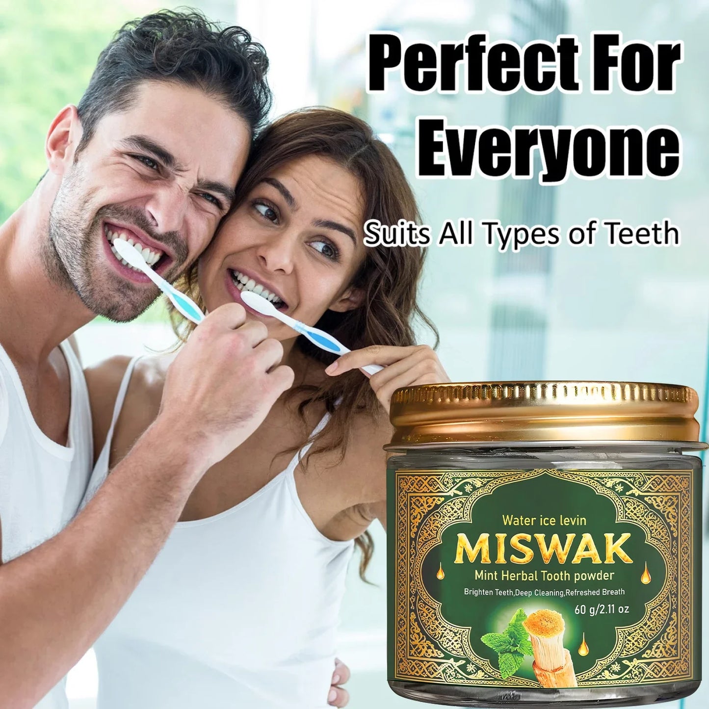 MISWAK Mint Herbal Tooth Powder | Charcoal & Hyaluronic Acid