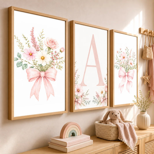 Floral Alphabet Wall Art Custom Letter Canvas Painting Pink Flower Poster Print Nursery Wall Decor Peaceful Pleasures Health and Wellness