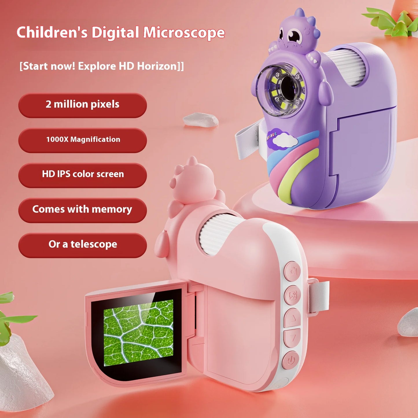 1000X Children's Microscope, Home Tutoring Learning Magnifying Glass, Specialized Extension, Extracurricular Handheld Microscope Peaceful Pleasures Health and Wellness