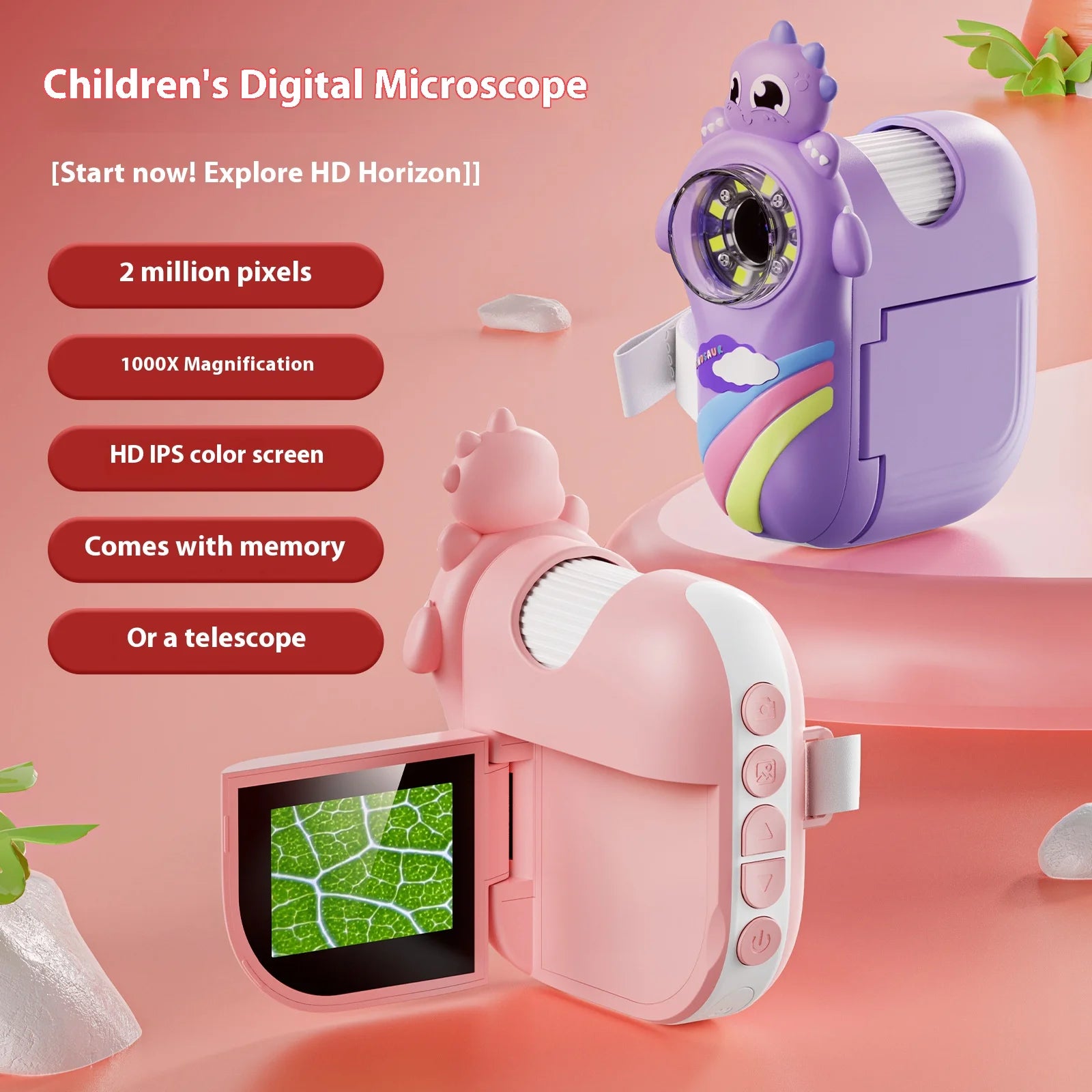 1000X Children's Microscope, Home Tutoring Learning Magnifying Glass, Specialized Extension, Extracurricular Handheld Microscope Peaceful Pleasures Health and Wellness