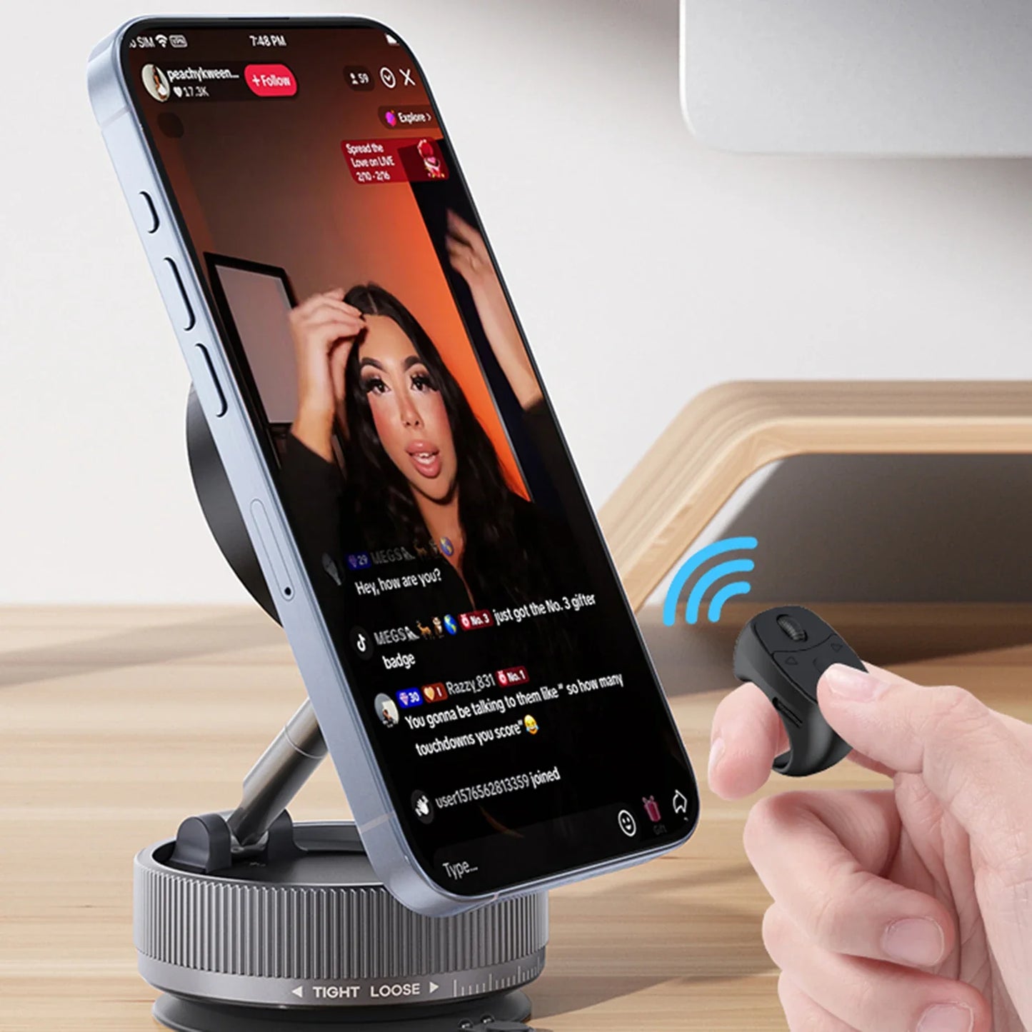 Bluetooth 5.3 Finger Ring Remote – Page Turner & Selfie