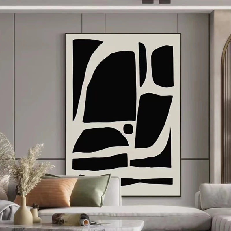 Hand-painted Large-scale Minimalist Modern Mural Art on Black and White Abstract Canvas, Living Room Art, Acrylic Oil Painting Peaceful Pleasures Health and Wellness