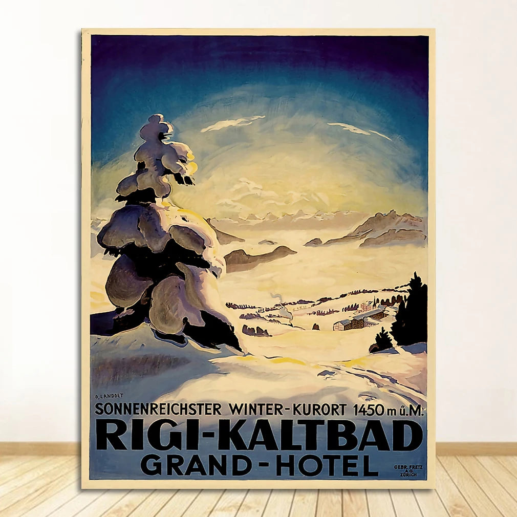 Retro Skiing Alps Switzerland Canvas Wall Art | Vintage Ski Poster