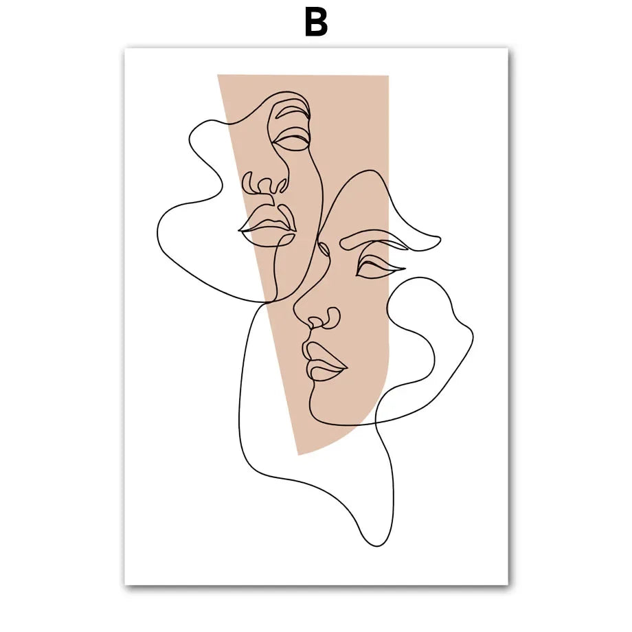 Canvas Painting Flower Line Draw Lover Face Color Block Abstract Posters And Prints Wall Art Pictures Living Room Home Decor Peaceful Pleasures Health and Wellness