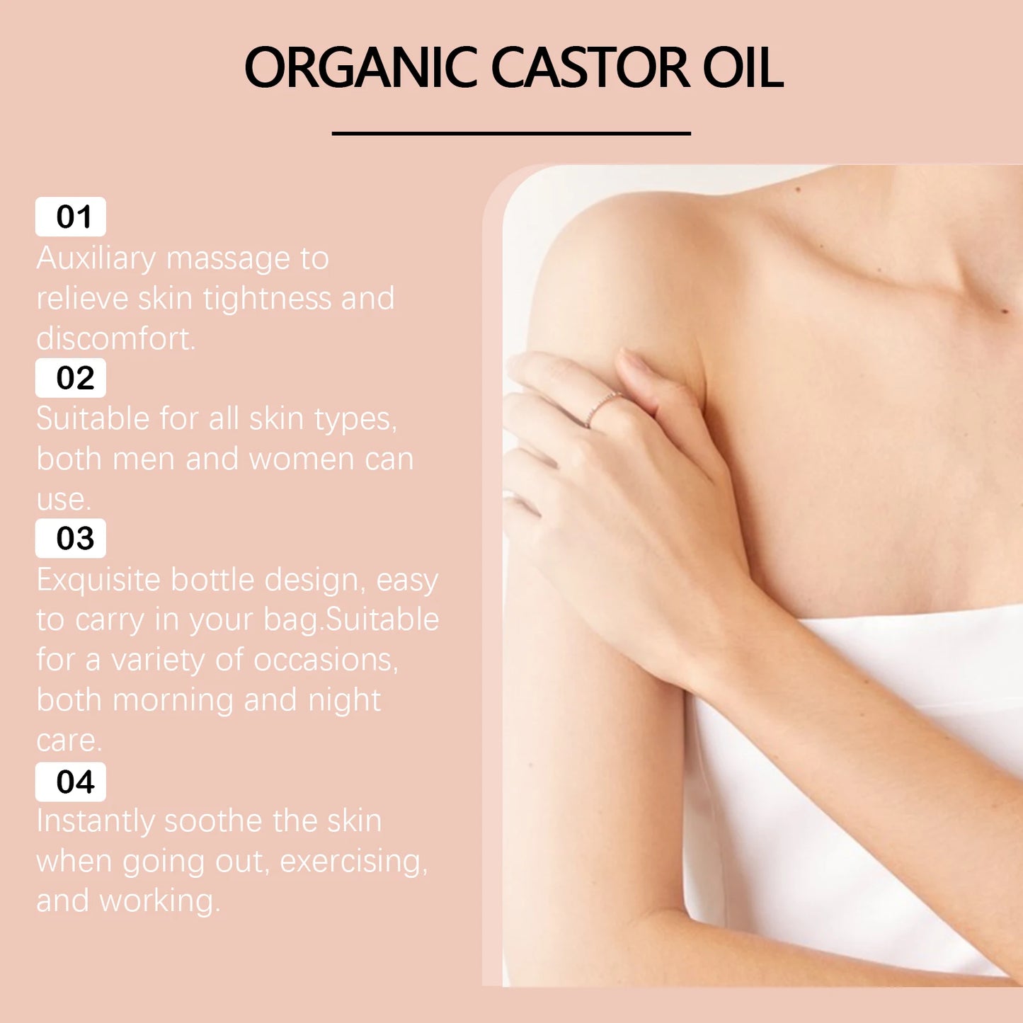 Castor Oil Roll-On for Body Care - Soothing Repairing Skin Brightening to Improve Dullness Relieve Skin Stress Lighten Fine Line Peaceful Pleasures Health and Wellness