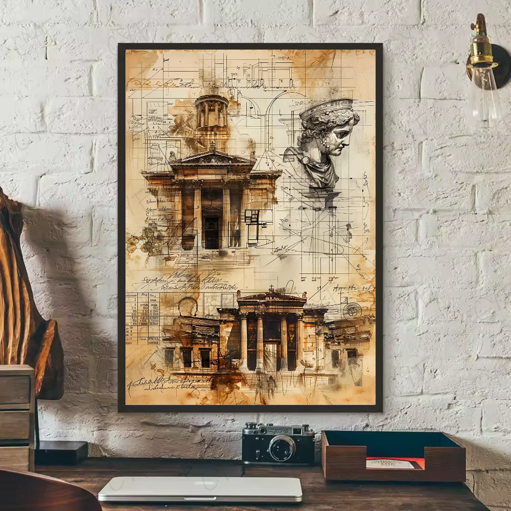 Vintage Architecture Drawings Wall Poster | Waterproof PVC Art Wall Art Poster Peaceful Pleasures Health and Wellness z8 21X30cmNoframe