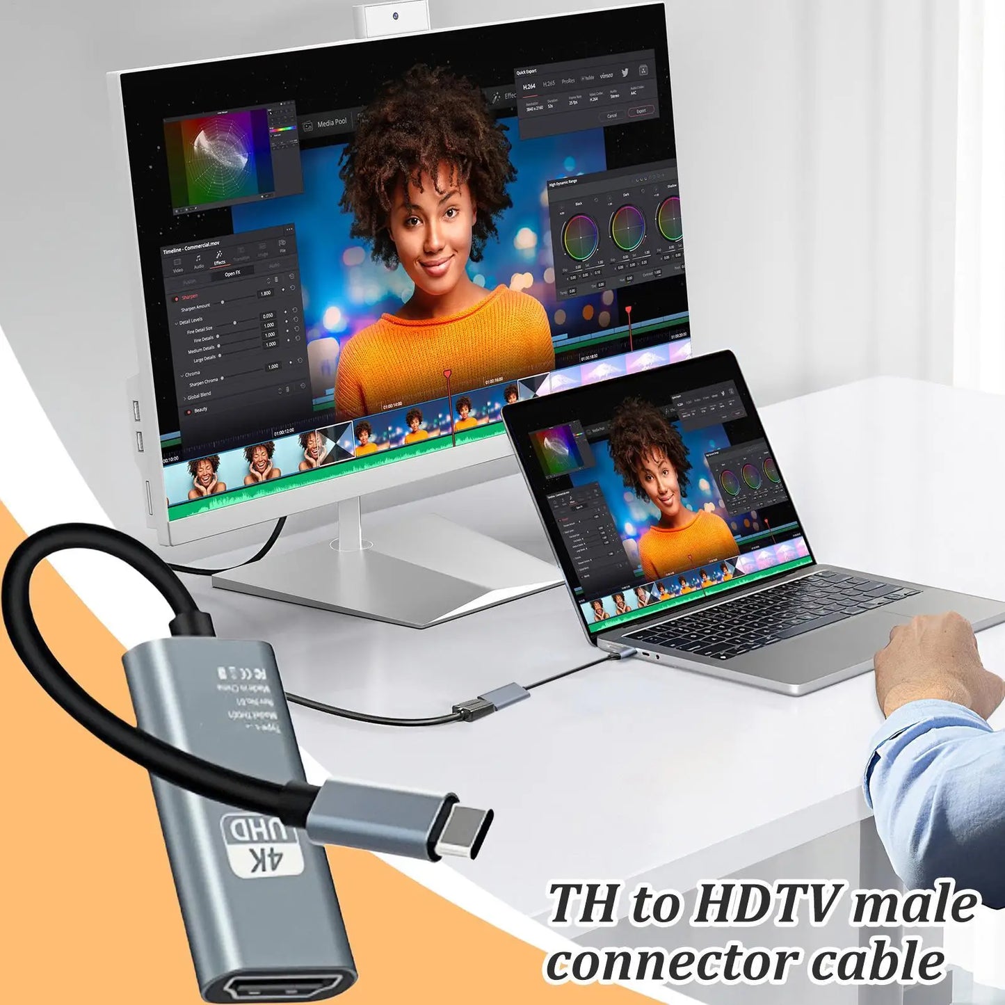 4K30Hz USB-C DisplayPort to HDMI Cable for Laptop & TV