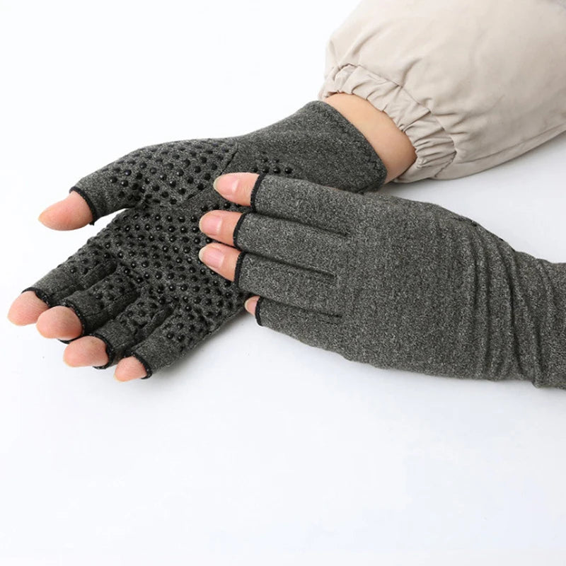1 Pair Half Finger Compression Gloves Grey Relieve Arthritis Pain Instantly with Anti-Slip Pressure Gloves for Men and Women Peaceful Pleasures Health and Wellness grey M