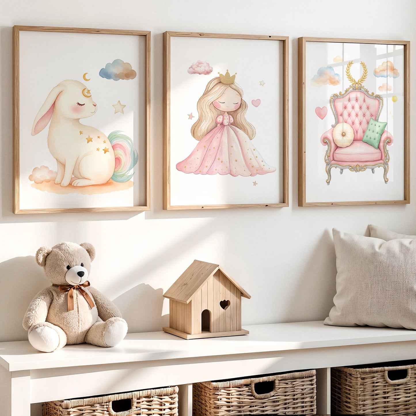 Watercolor Princess Canvas Wall Art | Kids & Girls Room Decor