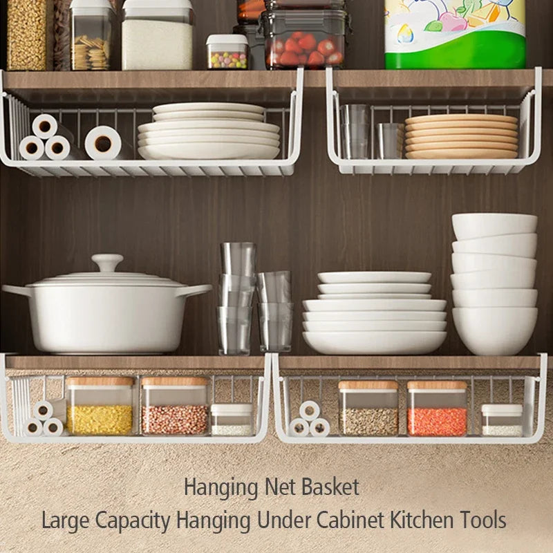 Under-Cabinet Metal Hanging Basket – Kitchen & Office Organizer