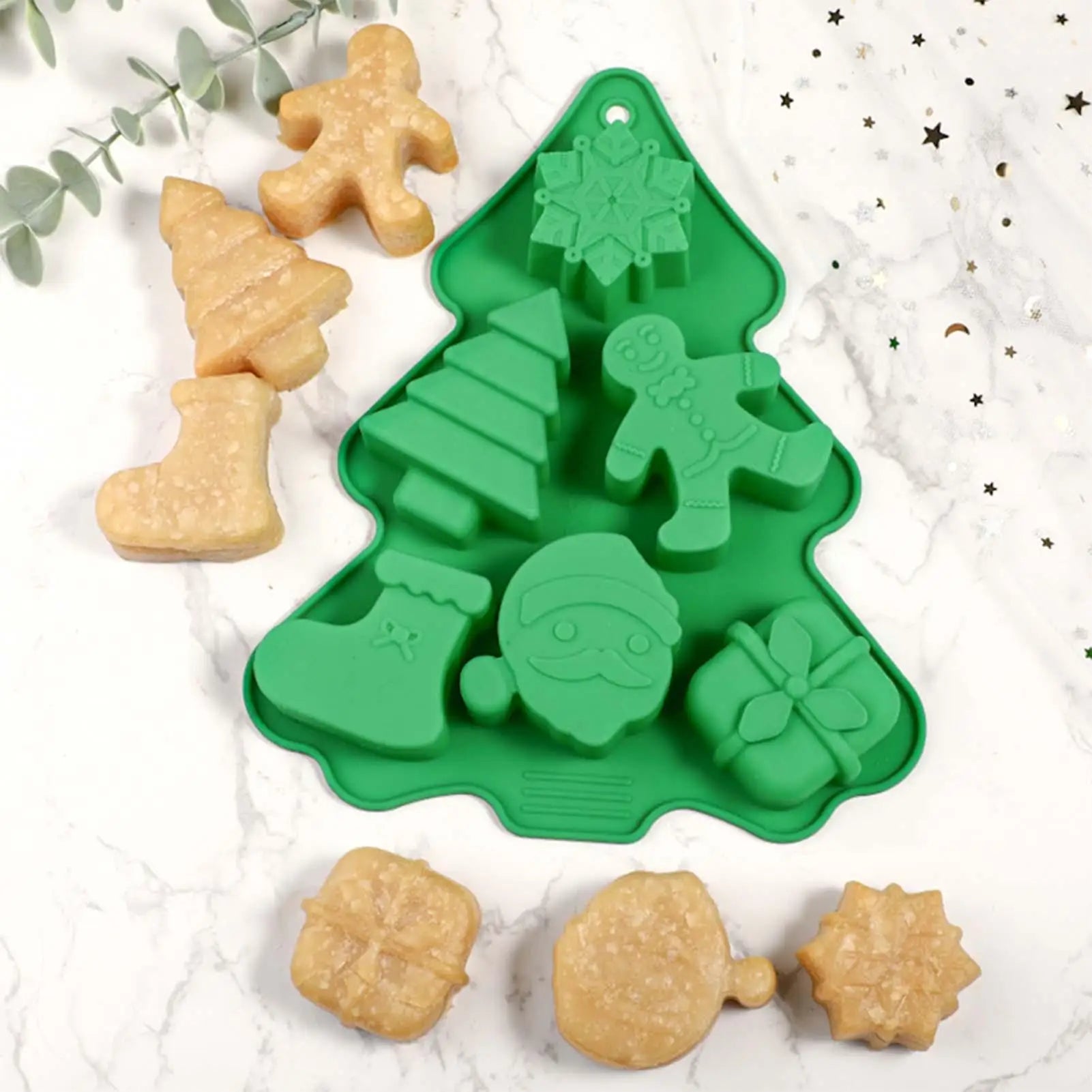 6-Cavity Christmas Tree & Santa Claus Silicone Mold, Flexible Baking Fondant Mold for Christmas Cookies, Cupcakes, Cake Decor Peaceful Pleasures Health and Wellness