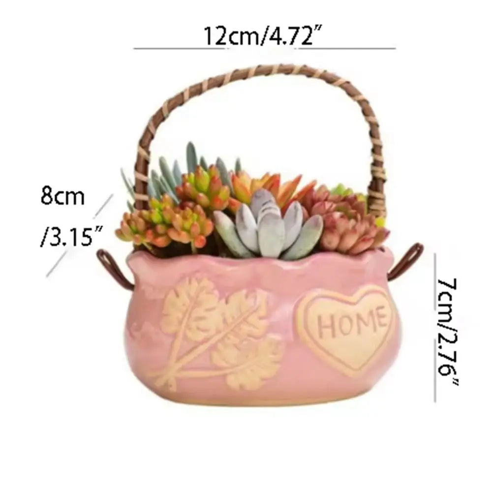 Nordic Ceramic Succulent Planter with Handle | Breathable Pot