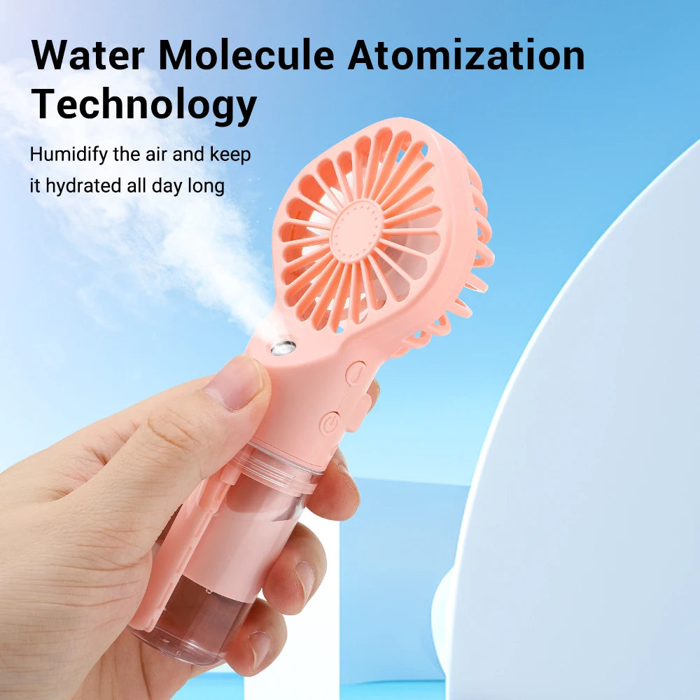 Handheld Spray Fan USB Personal Summer Cooling Fan Humidifiers Spray Hydration Fan 4 Speed Standing Fan For Camping Outdoor Peaceful Pleasures Health and Wellness
