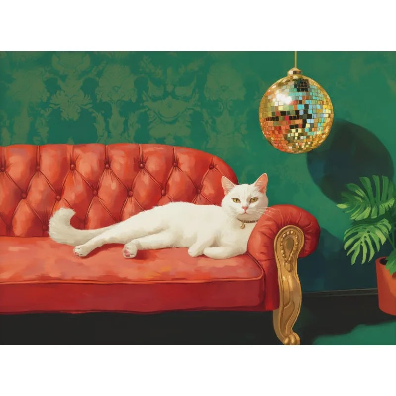 Vintage Trendy Cute Black Cat with Disco Ball&Tropical Drink Cocktail Poster Canvas Painting Wall Art Pictures Home Decor Gift Peaceful Pleasures Health and Wellness