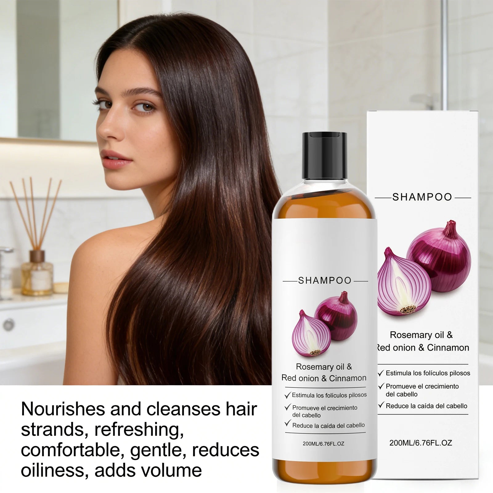 Rosemary Oil, Red Onion Shampoo Anti Hair Loss Hair Care Shampoo Care Gentle Cleansing Oil Control Nourish Scalp Refresh Shampoo Peaceful Pleasures Health and Wellness
